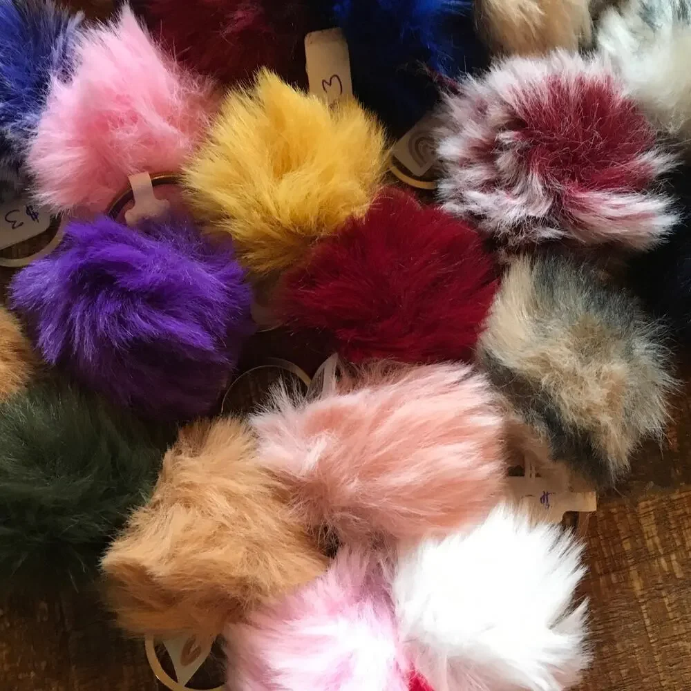 Faux Fur Pom Pom Keychain Bag Charms Assorted Wholesale LOT OF 30 Purse Charm